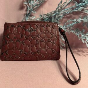 *LOW START• NWOT Coach Wristlet Wallet, Signature Maroon Glitter